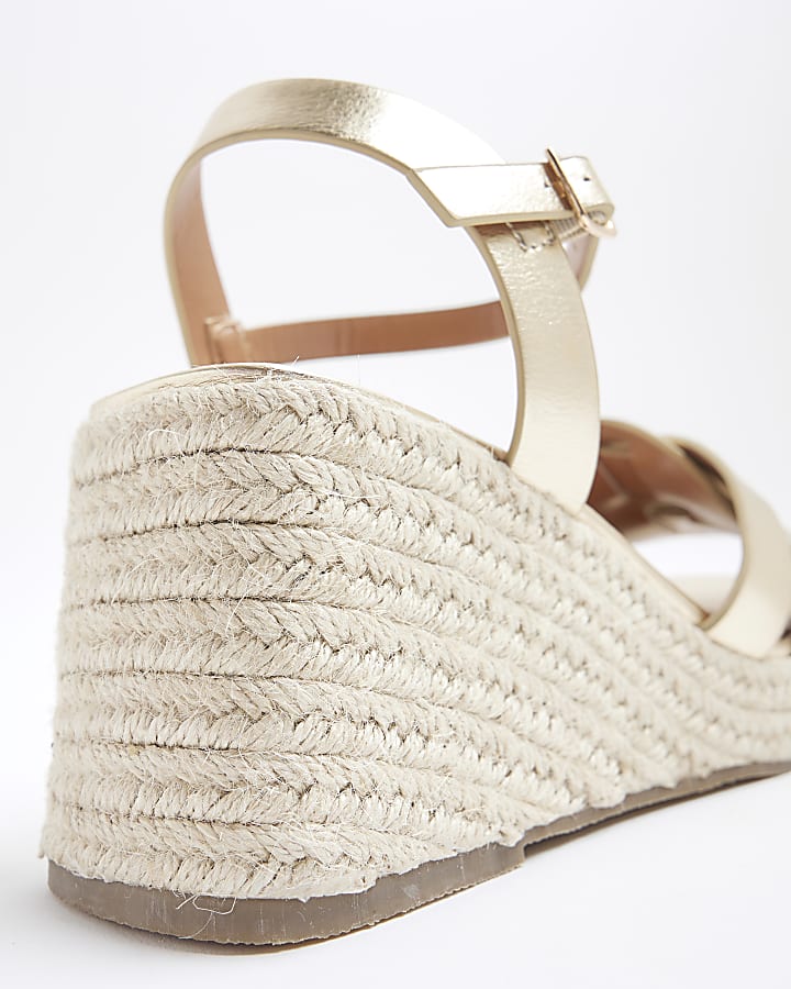 Gold Wide Fit Woven Wedge Sandals