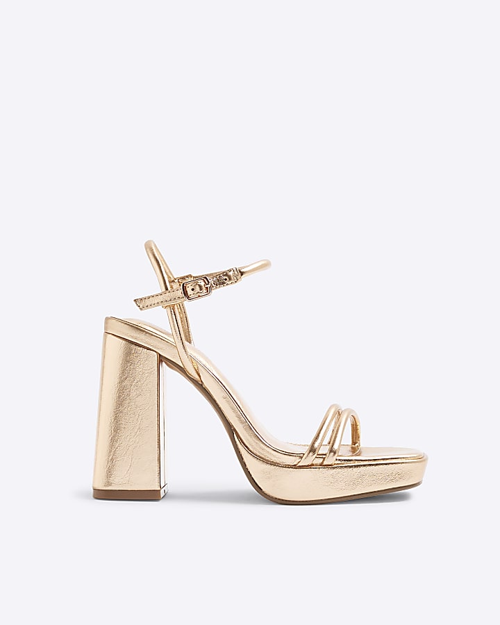 Rose Gold Platform Heeled Sandals