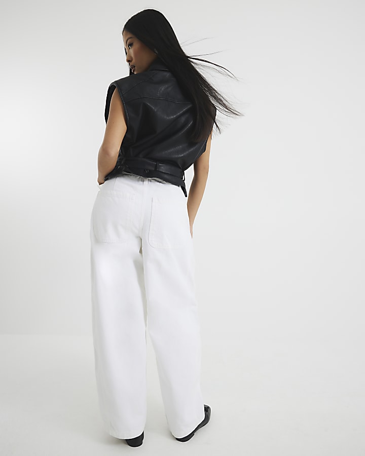Petite White High Rise Balloon Jeans