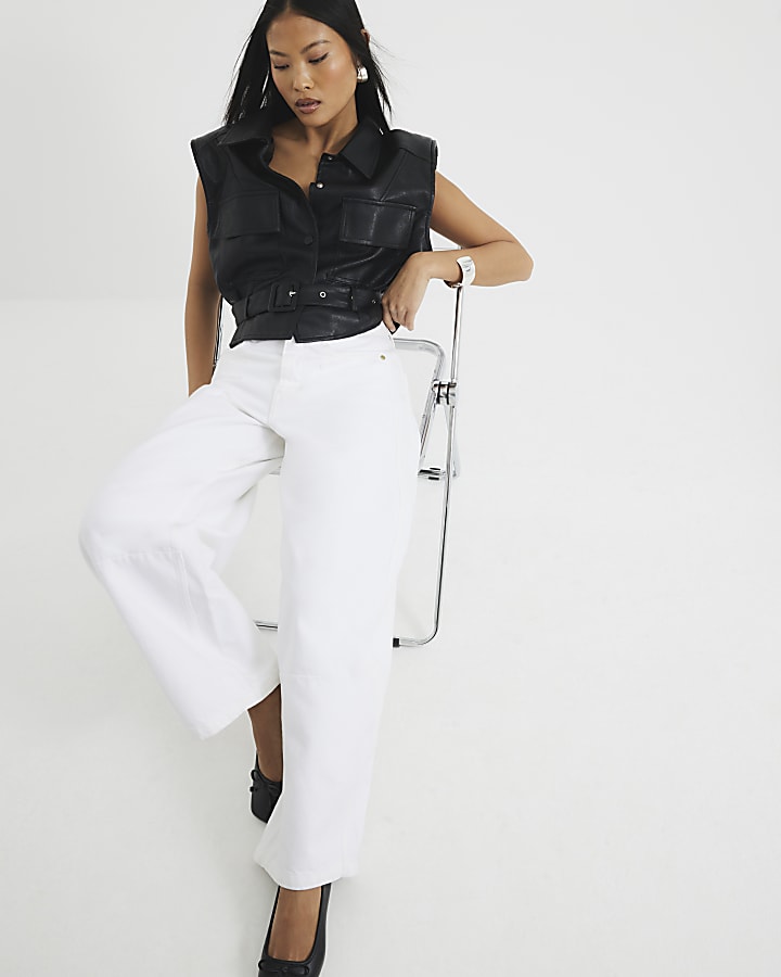 Petite White High Rise Balloon Jeans