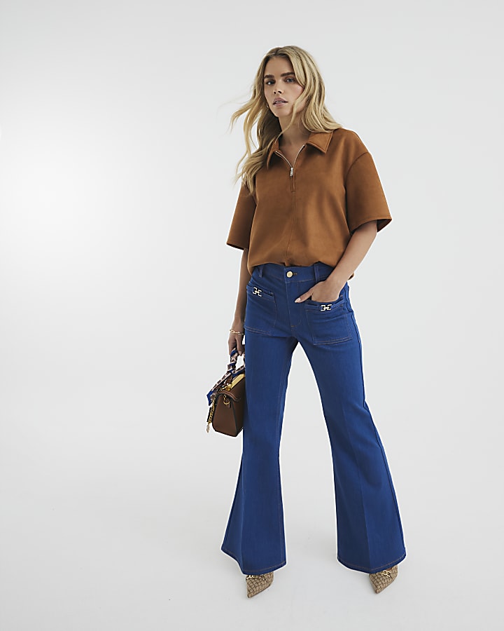 Petite Blue Relaxed Flared Jeans