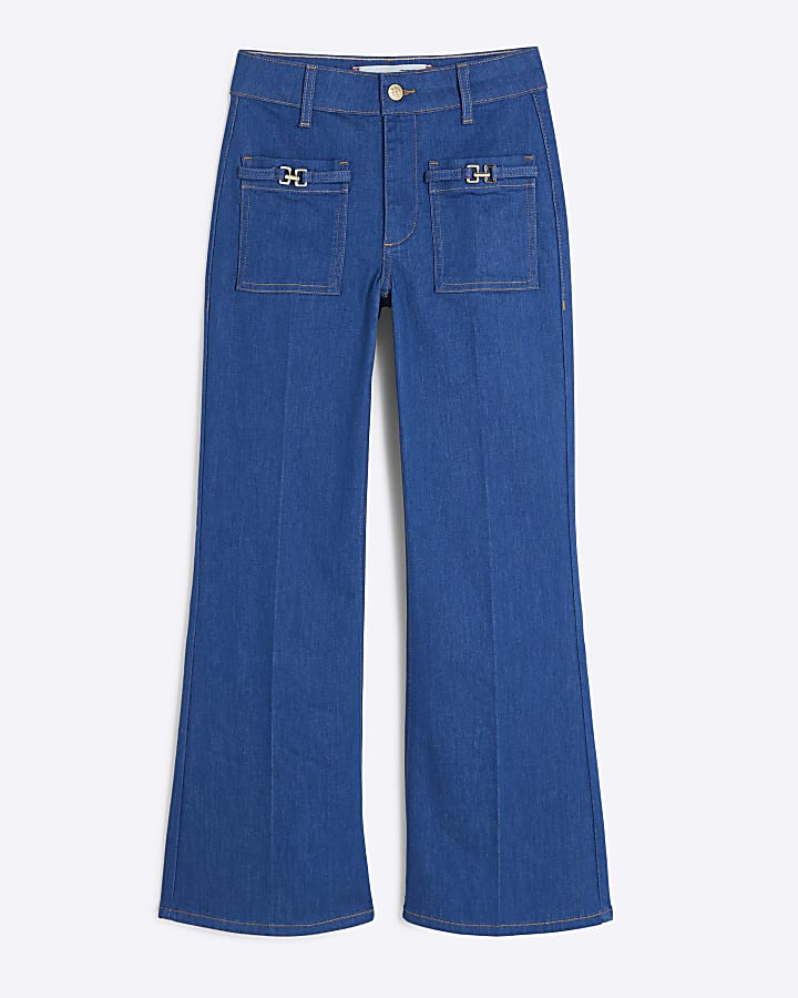 Petite Blue Relaxed Flared Jeans