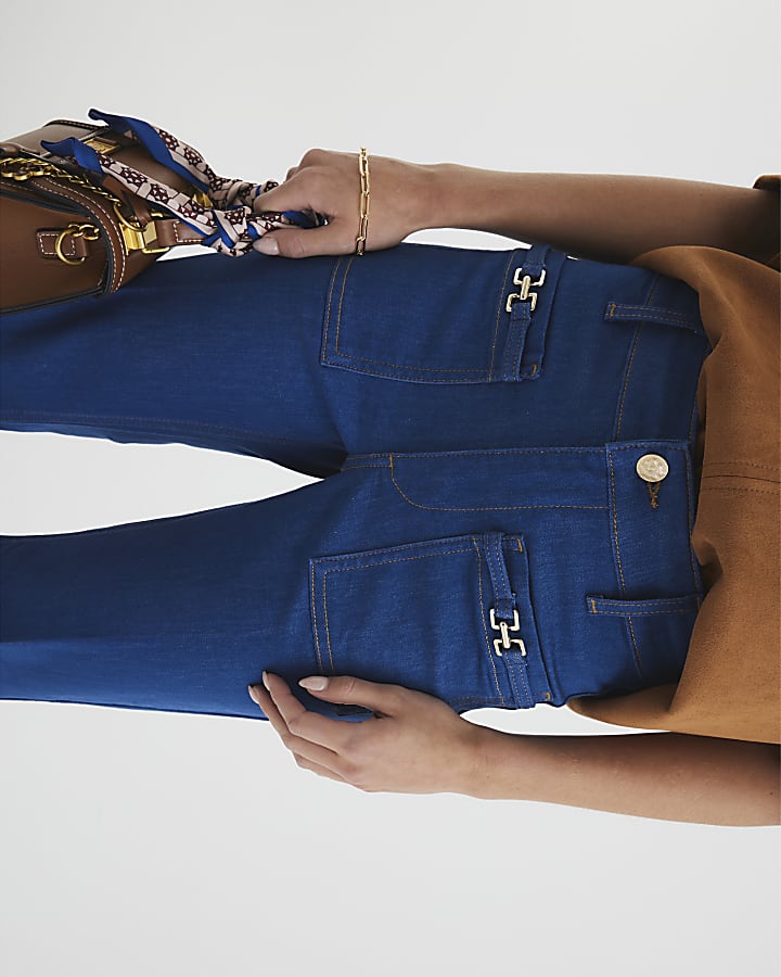 Petite Blue Relaxed Flared Jeans