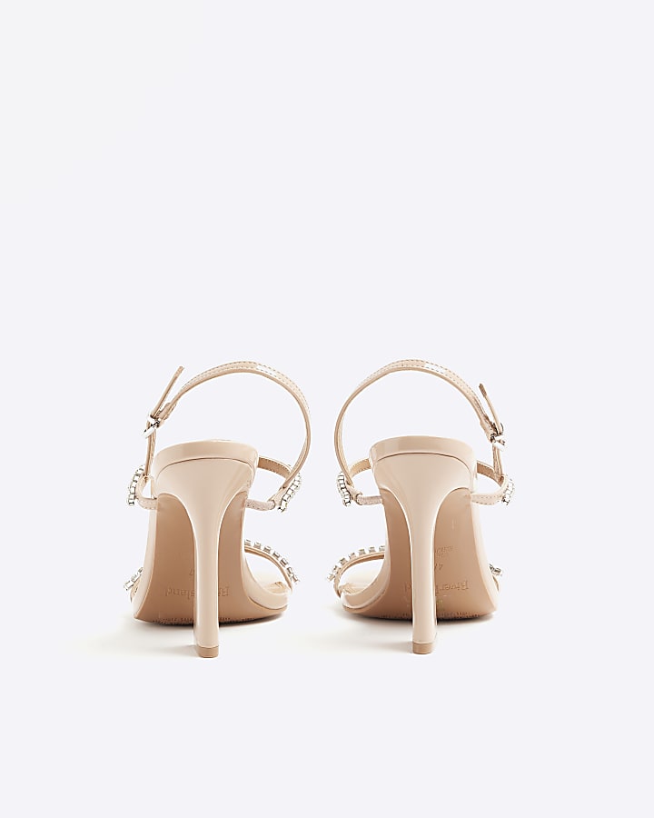 Pink Wide Fit Diamante T Bar Heeled Sandals