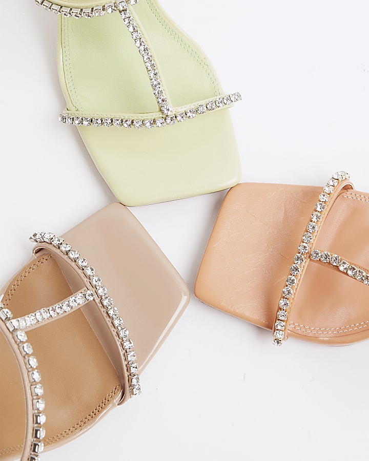 Pink Wide Fit Diamante T Bar Heeled Sandals
