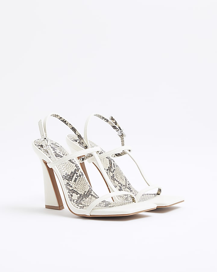 White Wide Fit T Bar Heeled Sandals