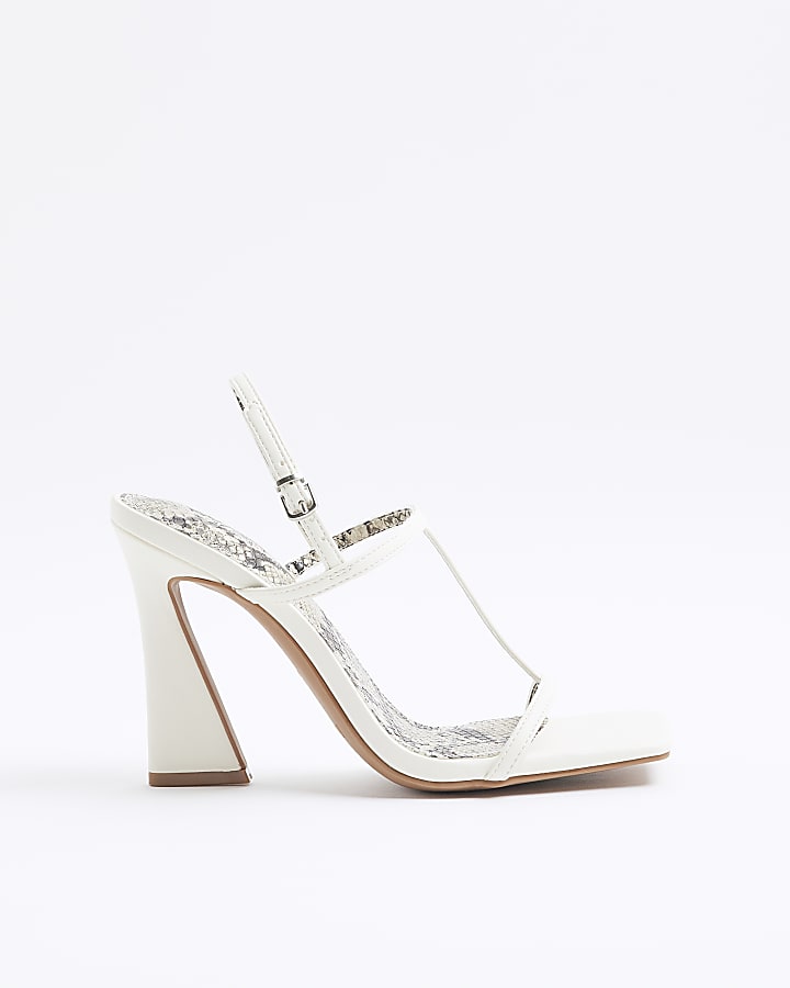 White Wide Fit T Bar Heeled Sandals
