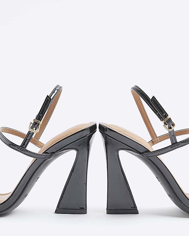 Black Wide Fit T-Bar Heel Sandals