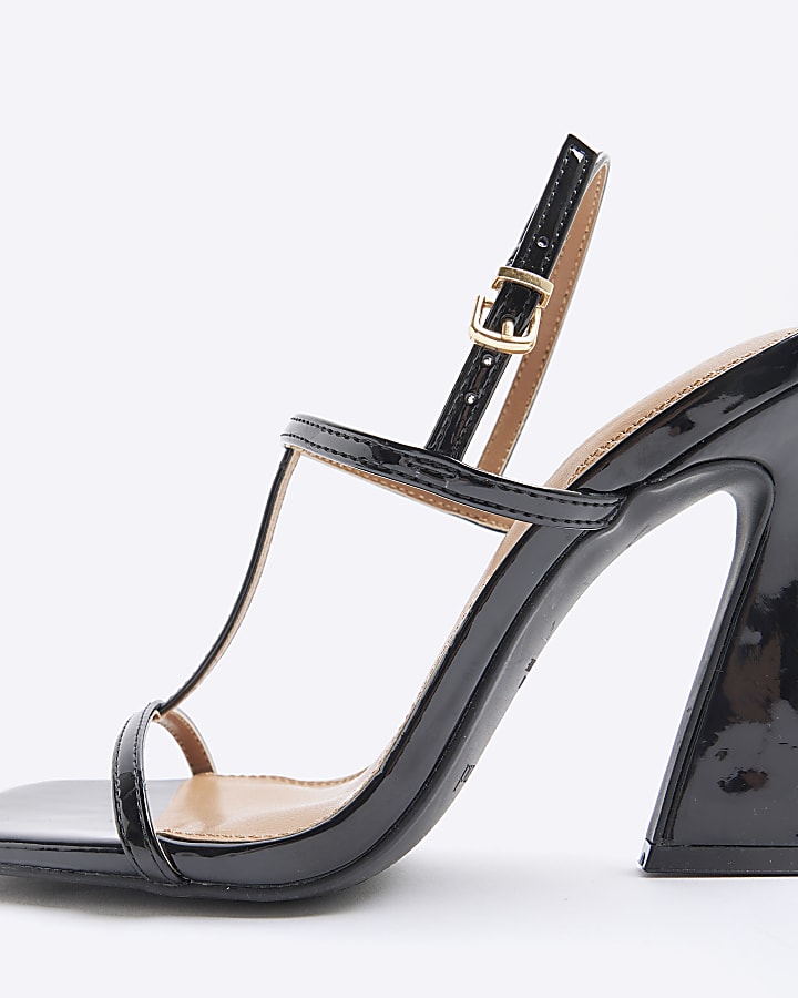 Black Wide Fit T-Bar Heel Sandals