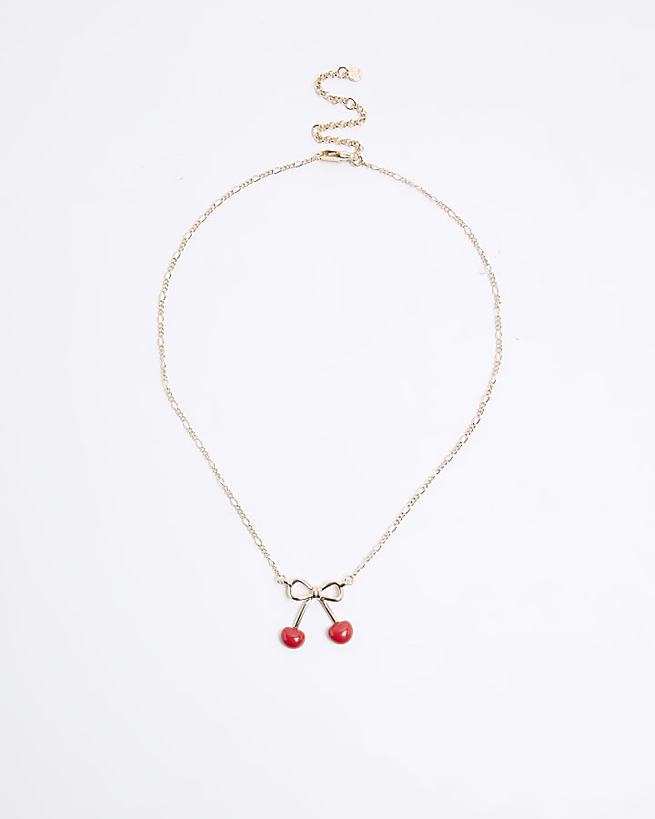 Red Cherry Bow Ditsy Necklace