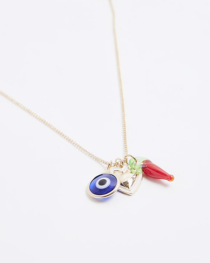 Gold Evil Eye And Chilli Ditsy Necklace 