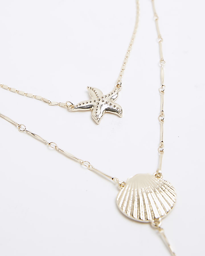 Gold Layered Shell Lariat Necklace