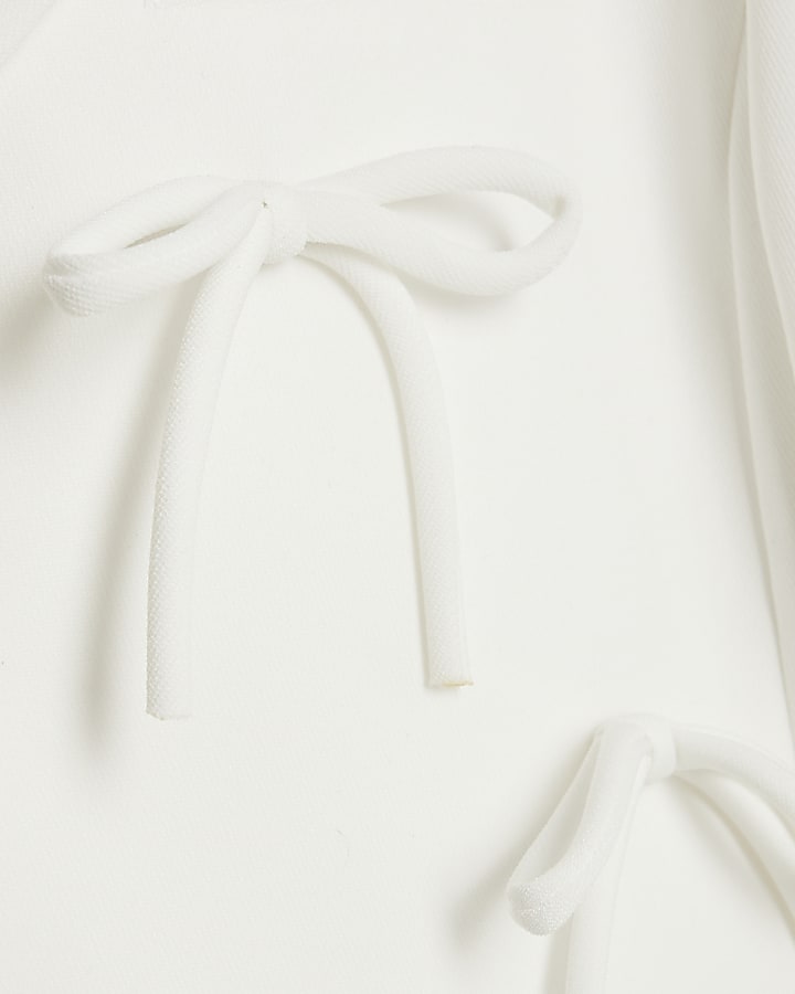 Petite White Bow Detail Cropped Blazer