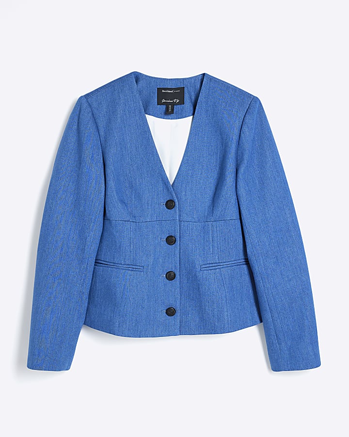 Blue Denim V-neck Blazer