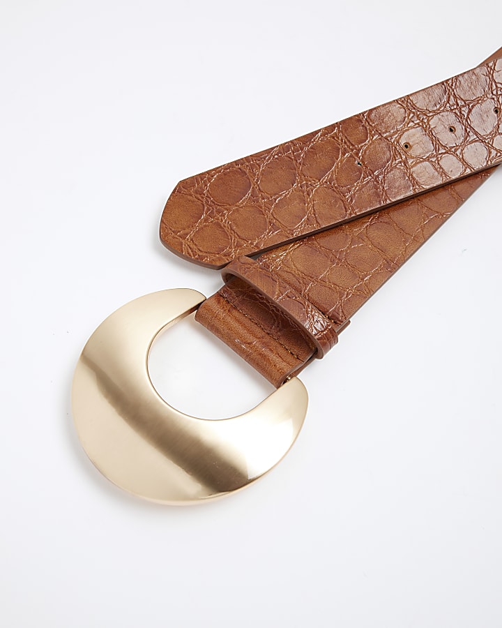 Brown Moon Buckle Croc Belt