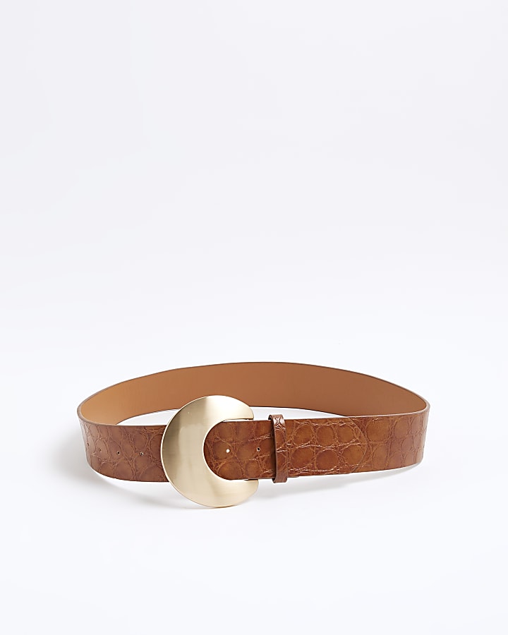 Brown Moon Buckle Croc Belt