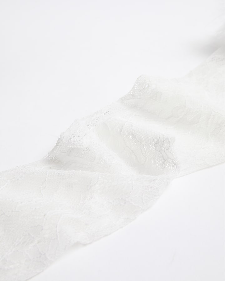 White Lace Feather Trim Gloves