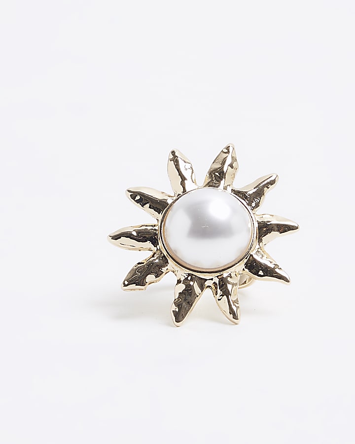 Gold Swirl Pearl Sun Ring