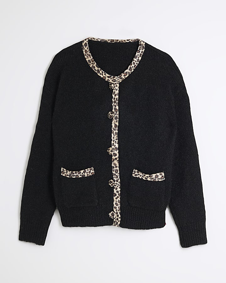 Black Leopard Trim Cardigan