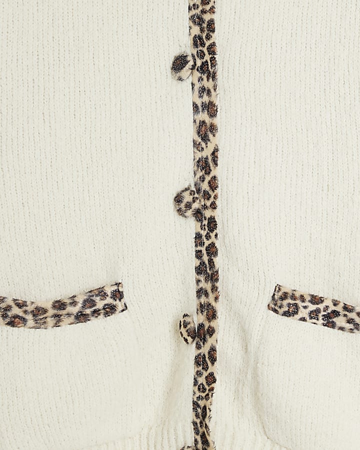 Cream Leopard Trim Cardigan