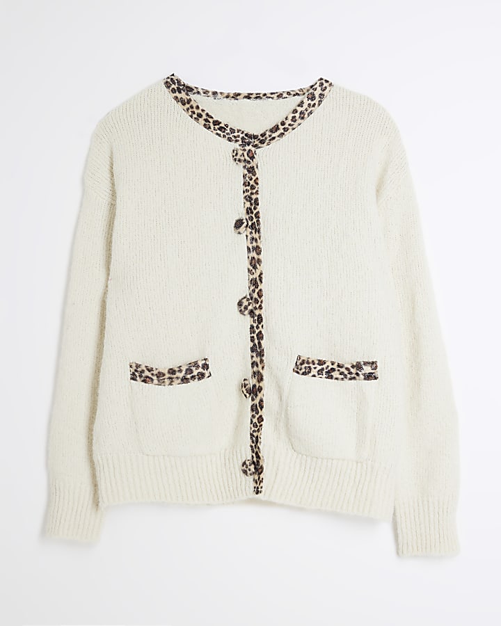 Cream Leopard Trim Cardigan