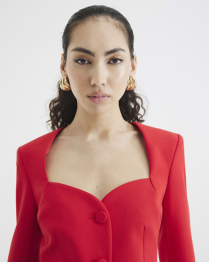 Red Sweetheart Neckline Blazer