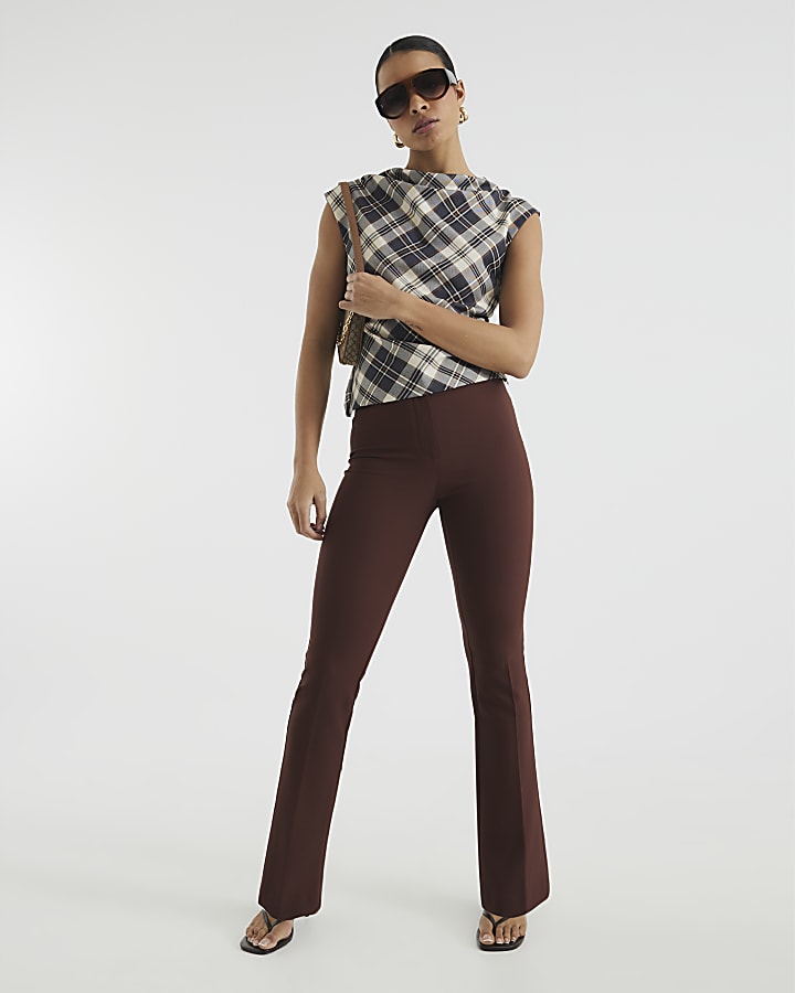 Brown Skinny Flared Trousers