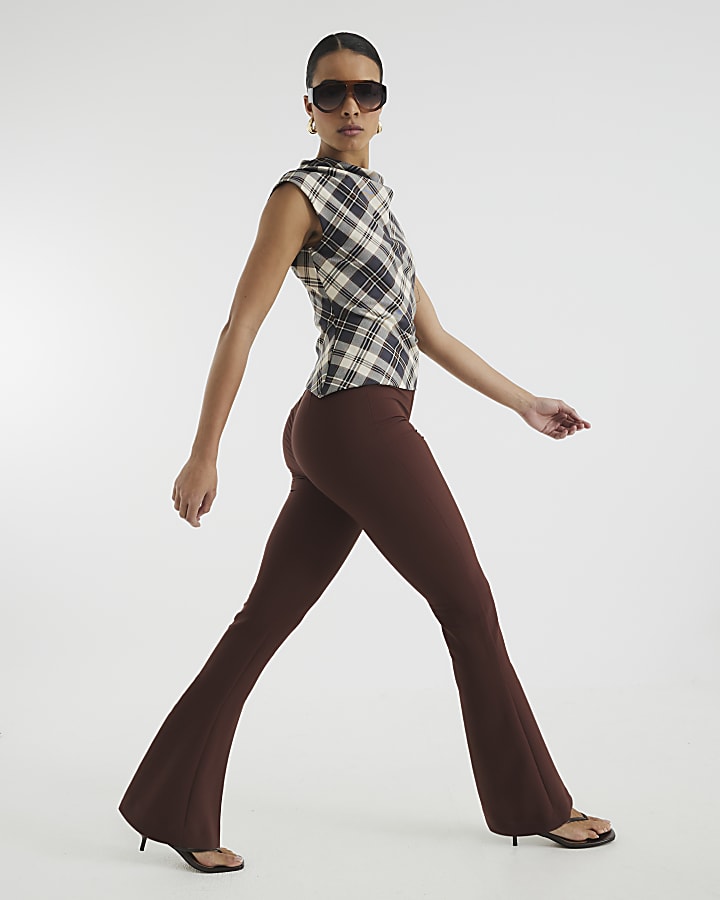 Brown Skinny Flared Trousers