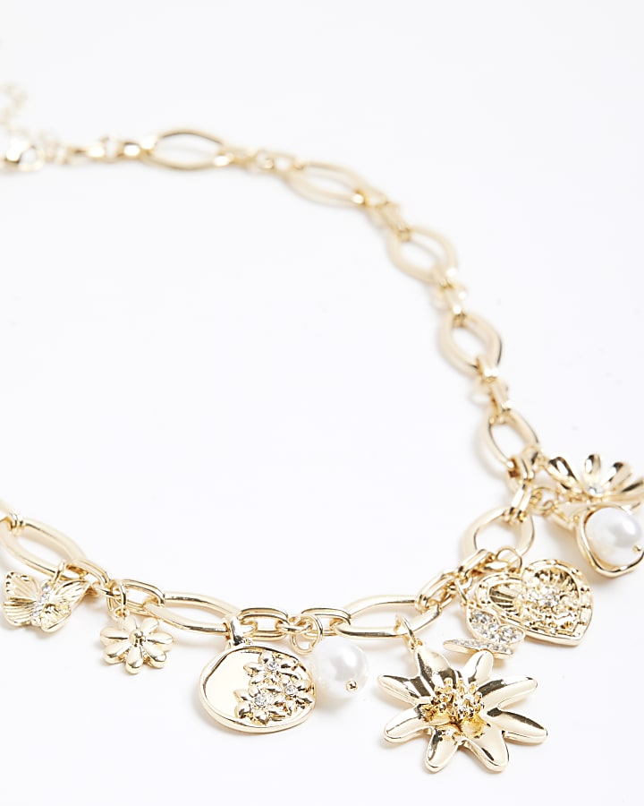 Gold Floral Charm Necklace