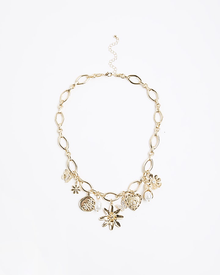 Gold Floral Charm Necklace