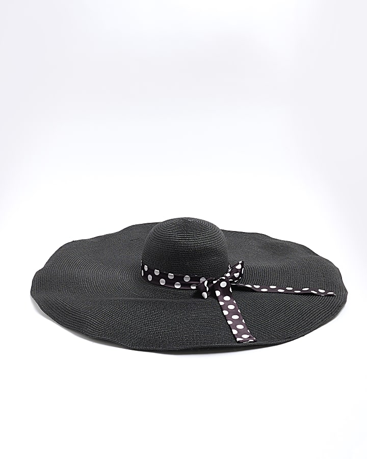 Black Spot Ribbon Oversized Floaty Straw Hat