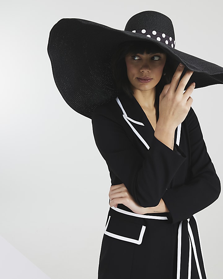 Black Spot Ribbon Oversized Floaty Straw Hat