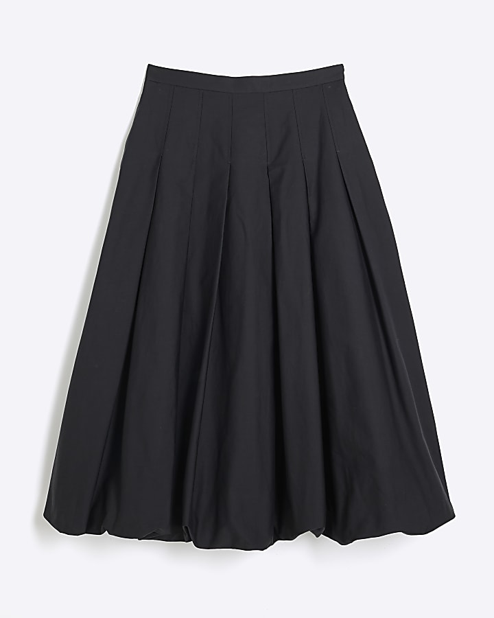 Black Midi Bubble Hem Skirt