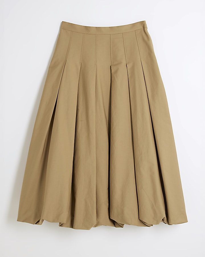 Beige Bubble Hem Midi Skirt