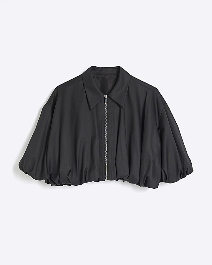 Black Zip Front Cropped Shirt