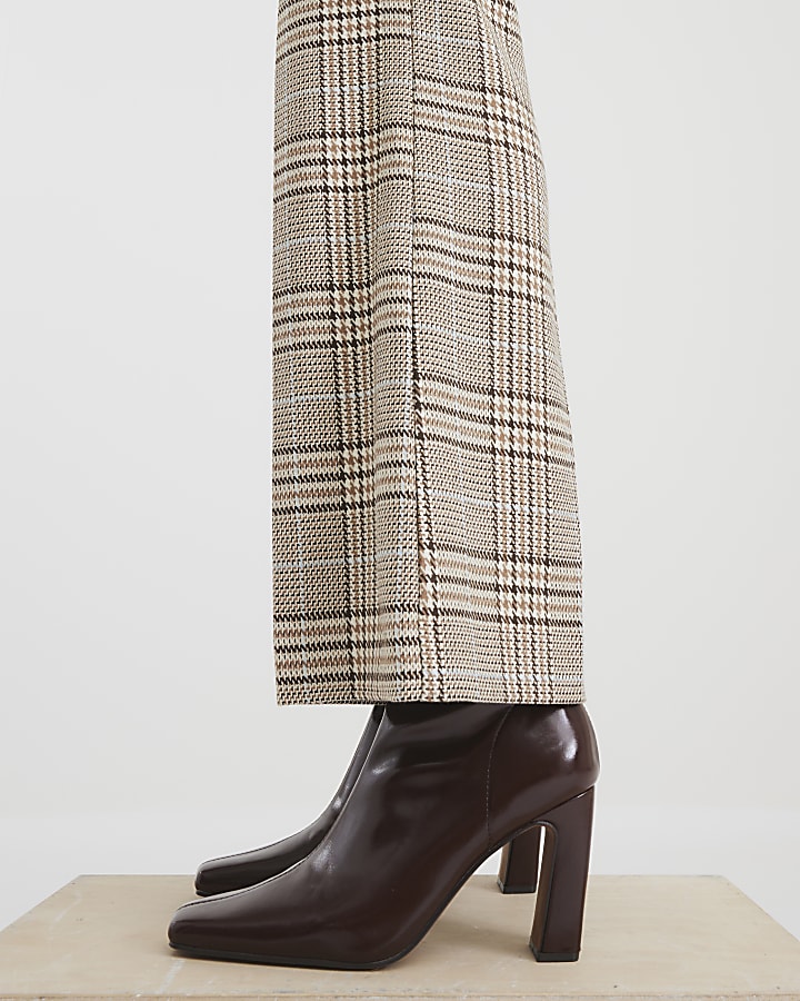 Brown Check Flared Trousers