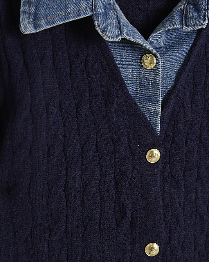 Blue Denim Shirt Knitted Cardigan