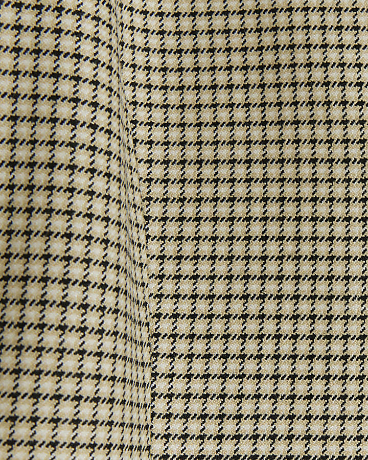 Beige Check High Neck Fitted Blazer