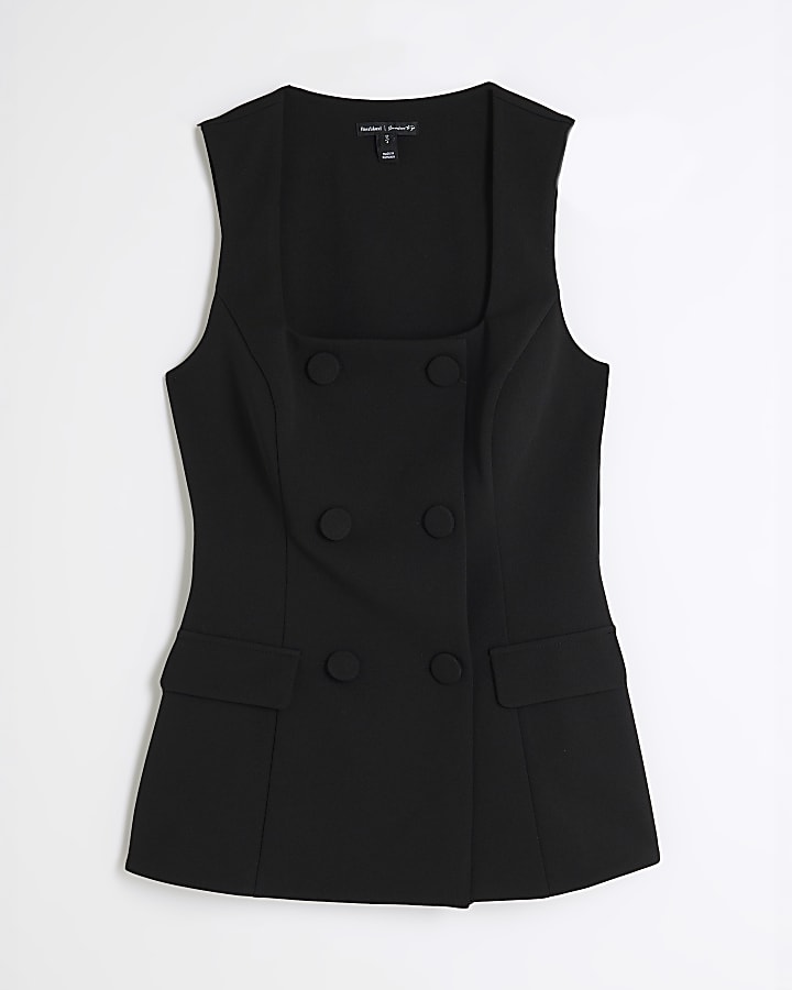 Black Double Breasted Waistcoat