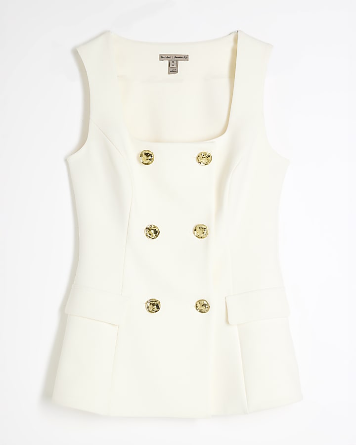 Cream Sleeveless Double Breasted Waistcoat