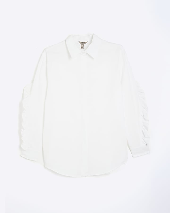 White Long Sleeve Premium Ruffle Back Shirt