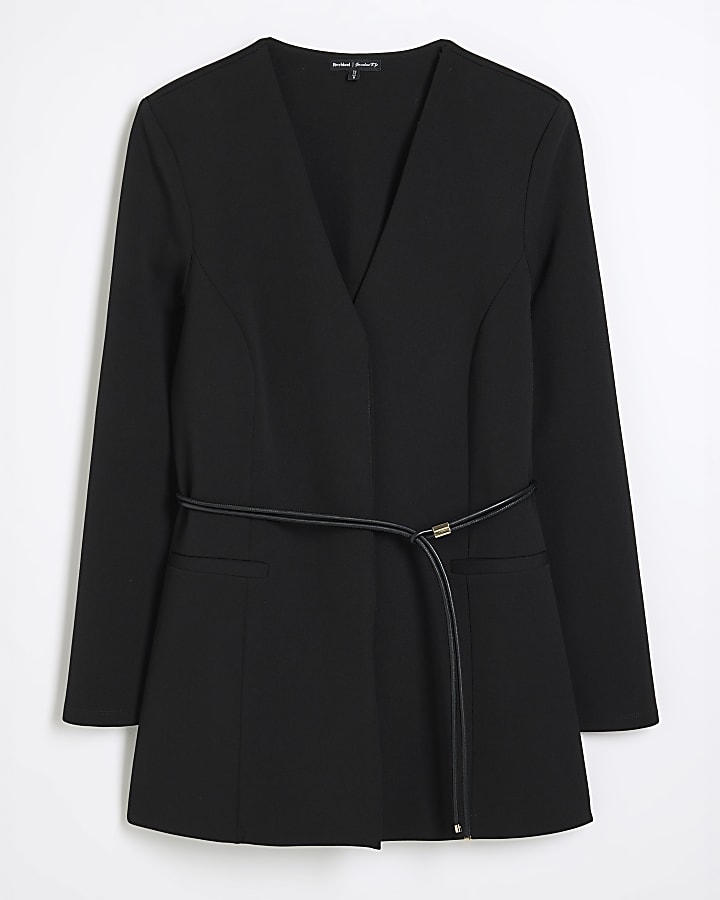 Black Long Sleeve Belted Blazer