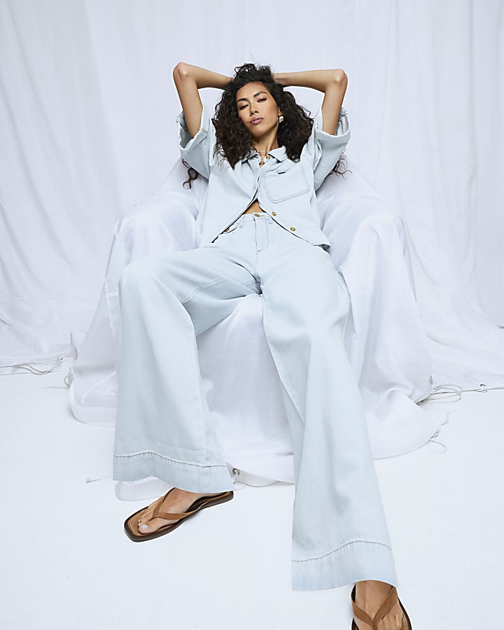 Blue Tailored Wide Leg Jeans