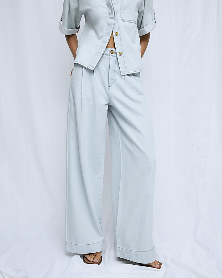 Blue Tailored Wide Leg Jeans