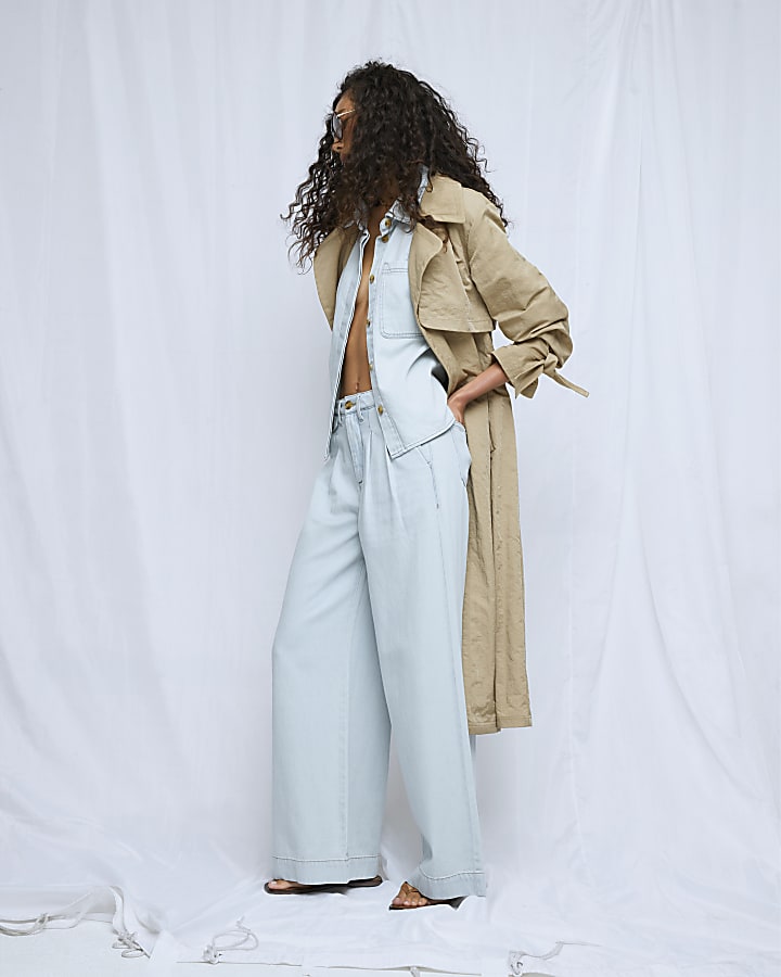 Blue Tailored Wide Leg Jeans