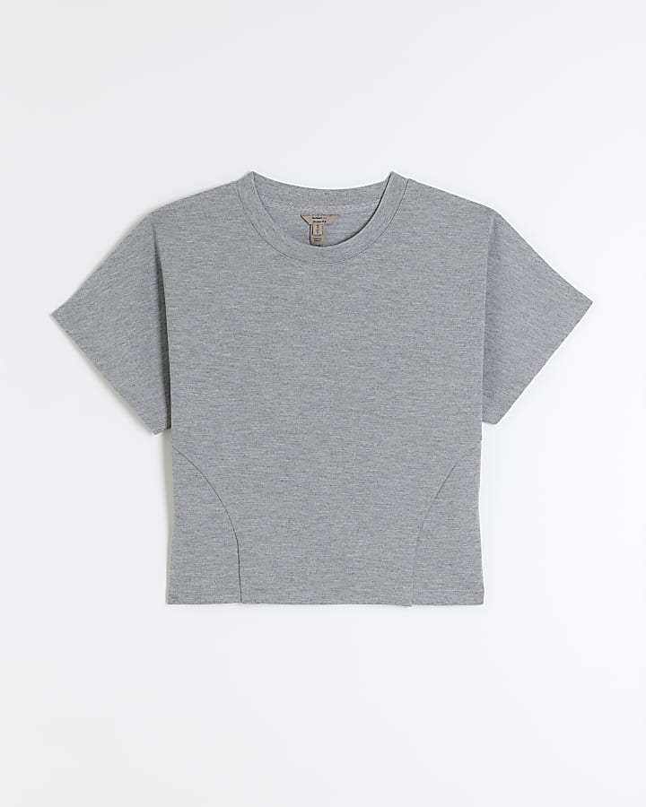 Petite Grey Short Sleeve Seamed T-Shirt