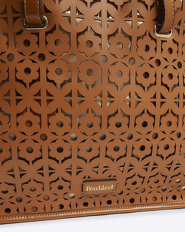 Brown Laser Cut Large Tote Bag