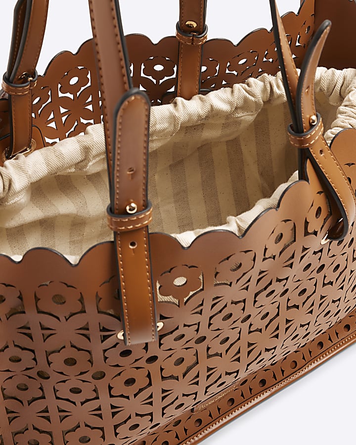 Brown Laser Cut Large Tote Bag