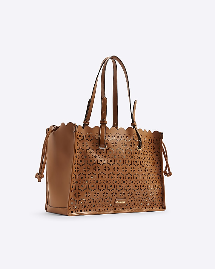 Brown Laser Cut Large Tote Bag