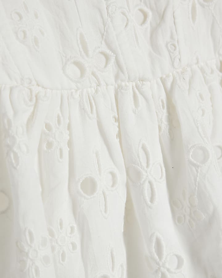 White Long Sleeve Broderie Peplum Blouse